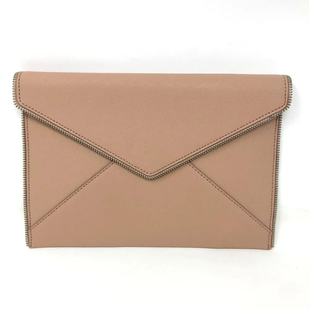 Rebecca Minkoff Leo Clutch Purse Medium Blush Pink Zipper Edge Thin